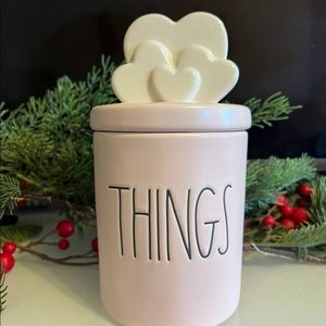Rae dunn pink THINGS canister with heart lid